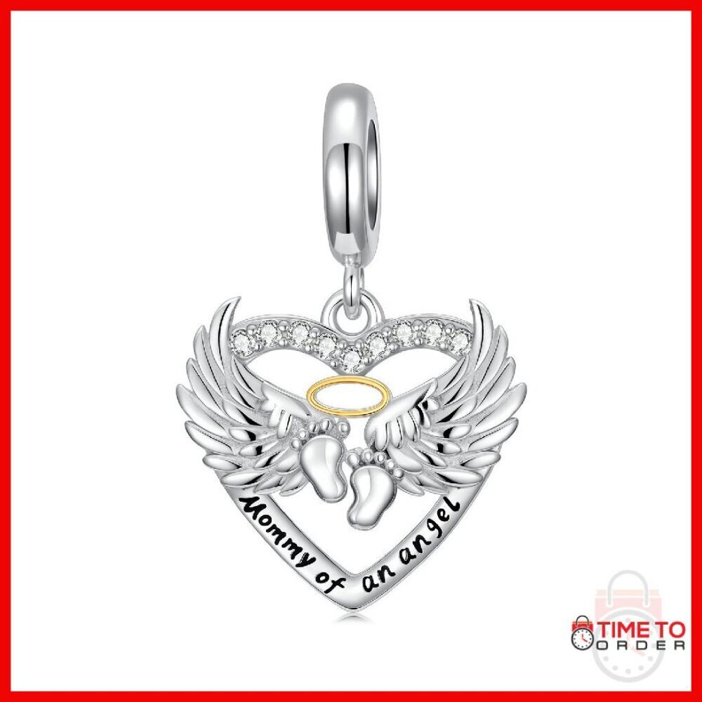 Sterling Silver Angel Heart Charm for Bracelet Necklace Memorial Gift